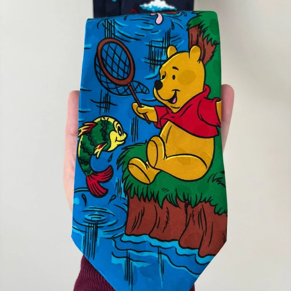Disney 100% Silk Vintage Winnie the Pooh Characters Fishing Tie